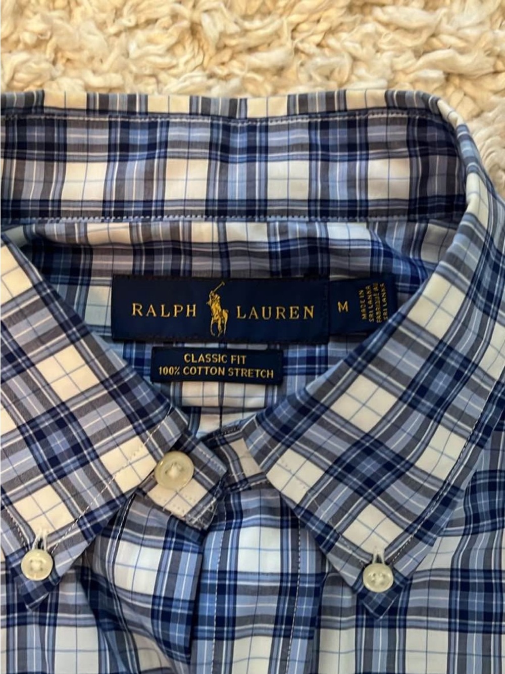 Ralph Lauren Men’s White and Blue Plaid Button-Down Shirt